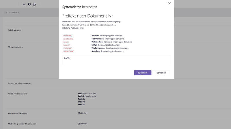 Zusätzlicher Freitext im Dokument